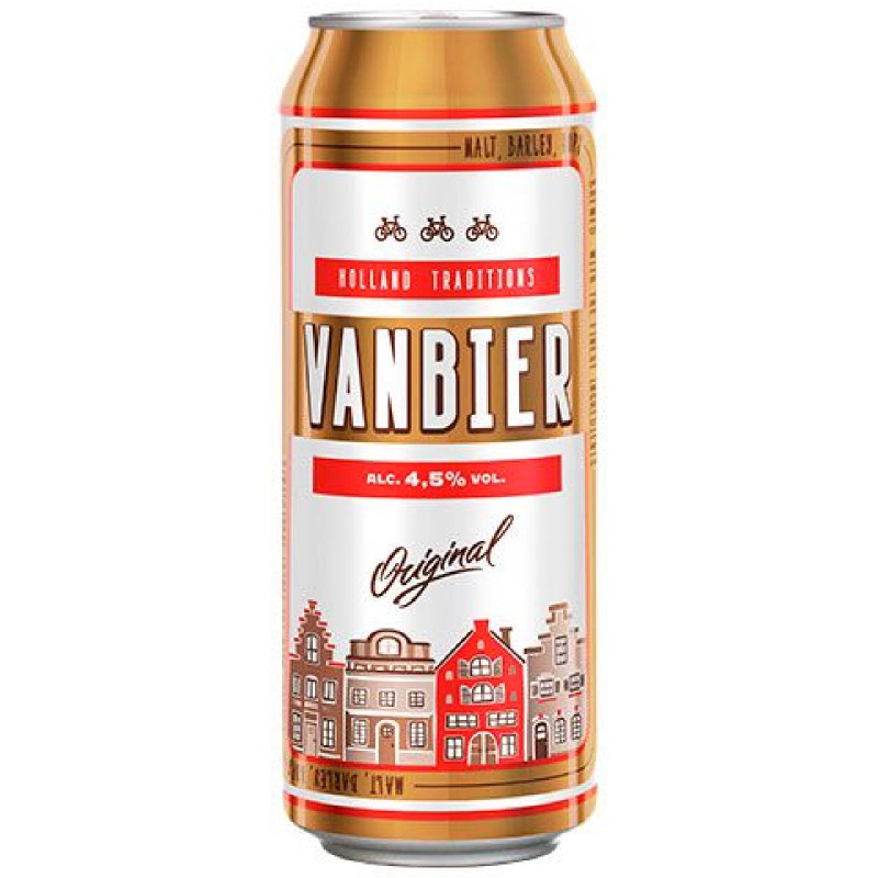 Пиво Vanbier светлое пастеризованное фильтрованное 4.5%, 450мл