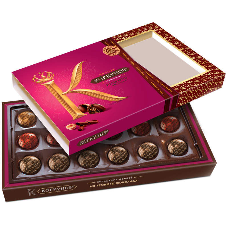 Коллекция конфет Коркунов тёмный шоколад с цельным и дроблёным фундуком, 165г — фото 1