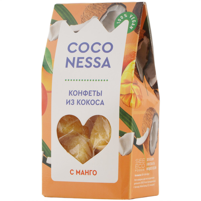 Конфеты кокосовые Coconessa с кусочками манго, 90г — фото 1