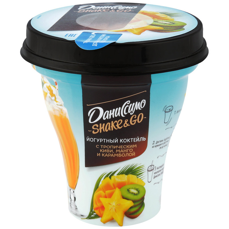 Коктейль йогуртный Даниссимо Shake&Go киви-манго-карамбола 5.2%, 260мл