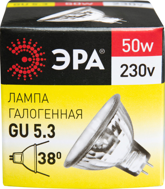 Лампа накаливания Эра MR16 GU5.3 CL 50W 230V галогенная, 200шт — фото 1