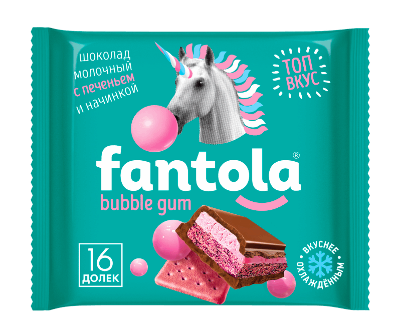 Шоколад молочный Fantola с начинкой со вкусом Bubble Gum и печеньем, 60г
