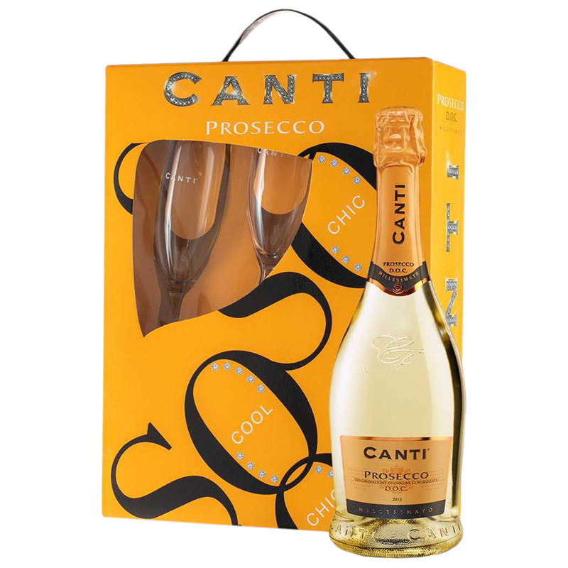 Вино игристое Canti Просекко белое сухое 11%, 750мл + 2 бокала — фото 2