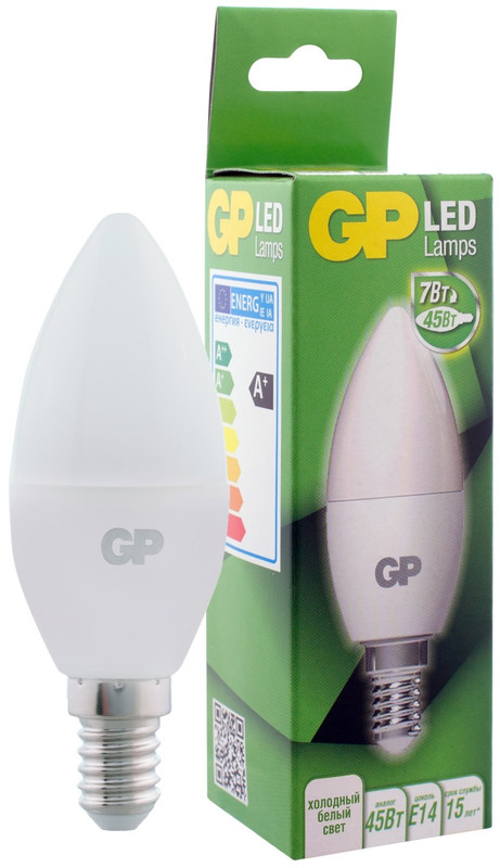 Лампа светодиодная GP LED C37 E14 40K 2CRB1 7W холодный свет — фото 1