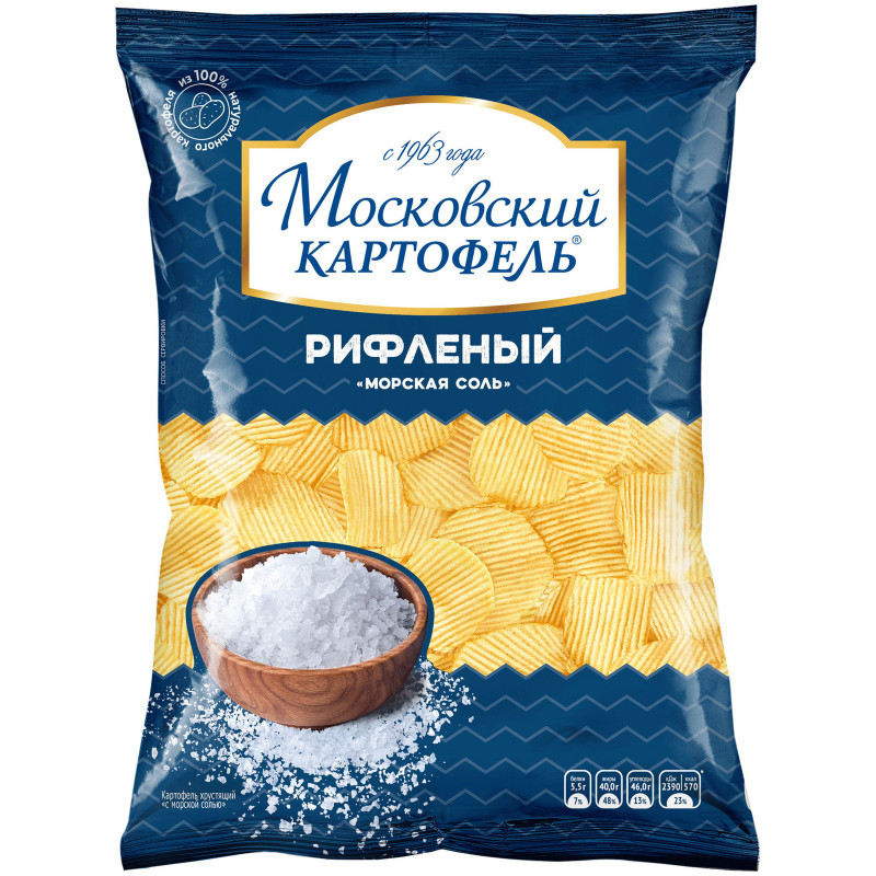 Картофельные чипсы Московский Картофель с йодированной морской солью хрустящий, 130г