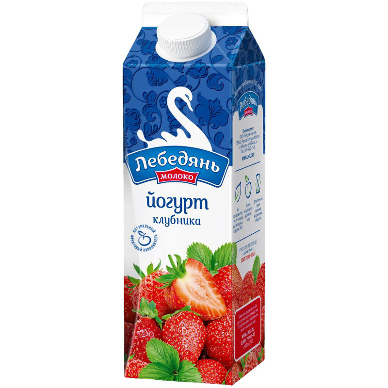 Йогурт Лебедяньмолоко фруктовый клубника 2.5%, 450мл — фото 1