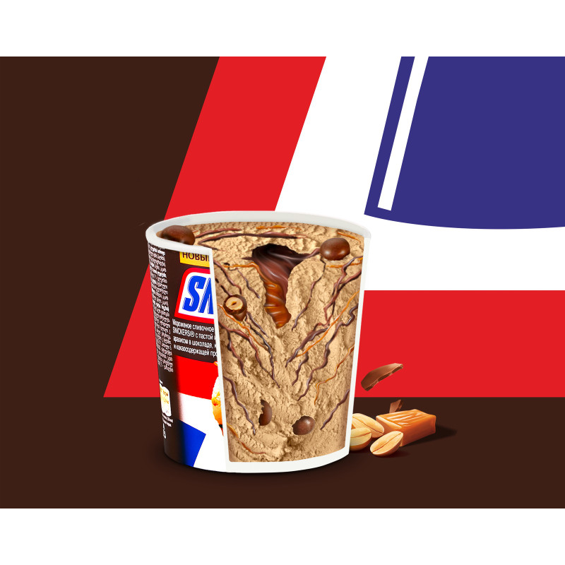 Мороженое сливочное Snickers с пастой из арахиса 8.5%, 340г — фото 2