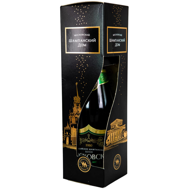 Шампанское Московское Российское 1980 белое брют 10.5-13.0% в сувенирной упаковке, 750мл