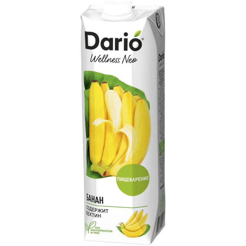 Нектар Dario Wellness банановый с мякотью с пектином для детей, 1л