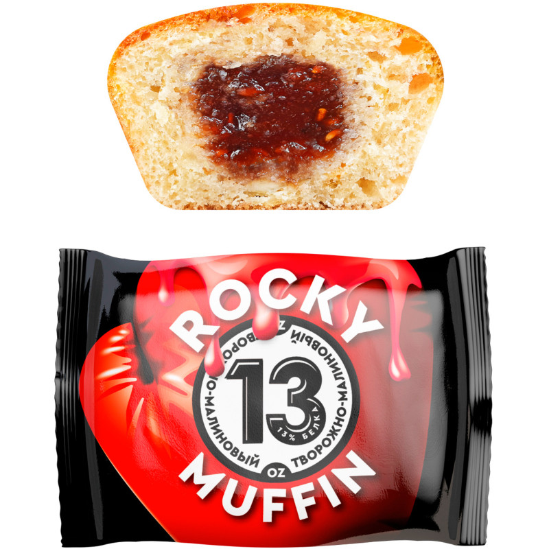 Маффин Rocky Muffin творожный с малиновой начинкой, 55г — фото 1