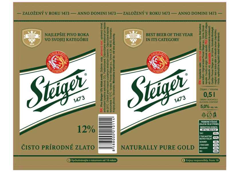 Пиво Steiger 12% Svetly солодовое фильтрованное 5%, 500мл — фото 1