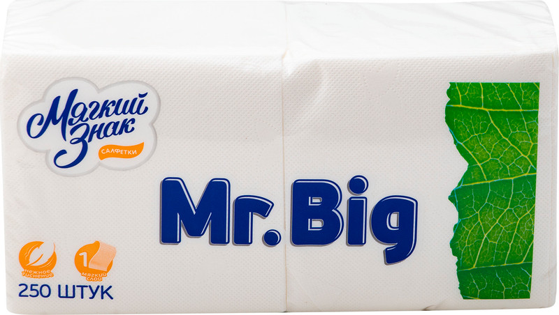 Салфетки бумажные Мягкий знак Mr.Big 1 слой 24x24см, 250шт — фото 2