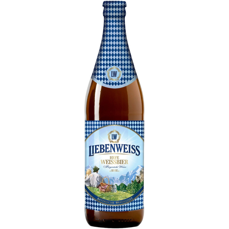 Пиво Liebenweiss Hefe-Weissbier пшеничное нефильтрованное пастеризованное светлое 5,1% ,500мл
