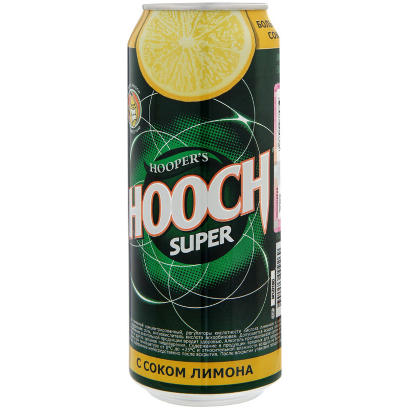 Напиток слабоалкогольный Hooch Супер со вкусом лимона газированный 7.2%, 450мл