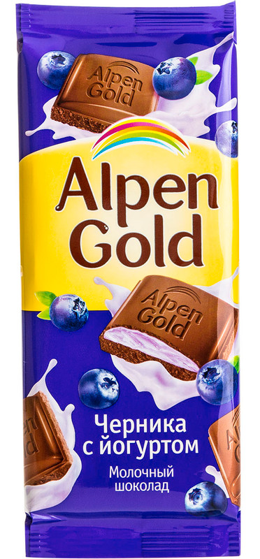 Шоколад молочный Alpen Gold с чернично-йогуртовой начинкой, 90г