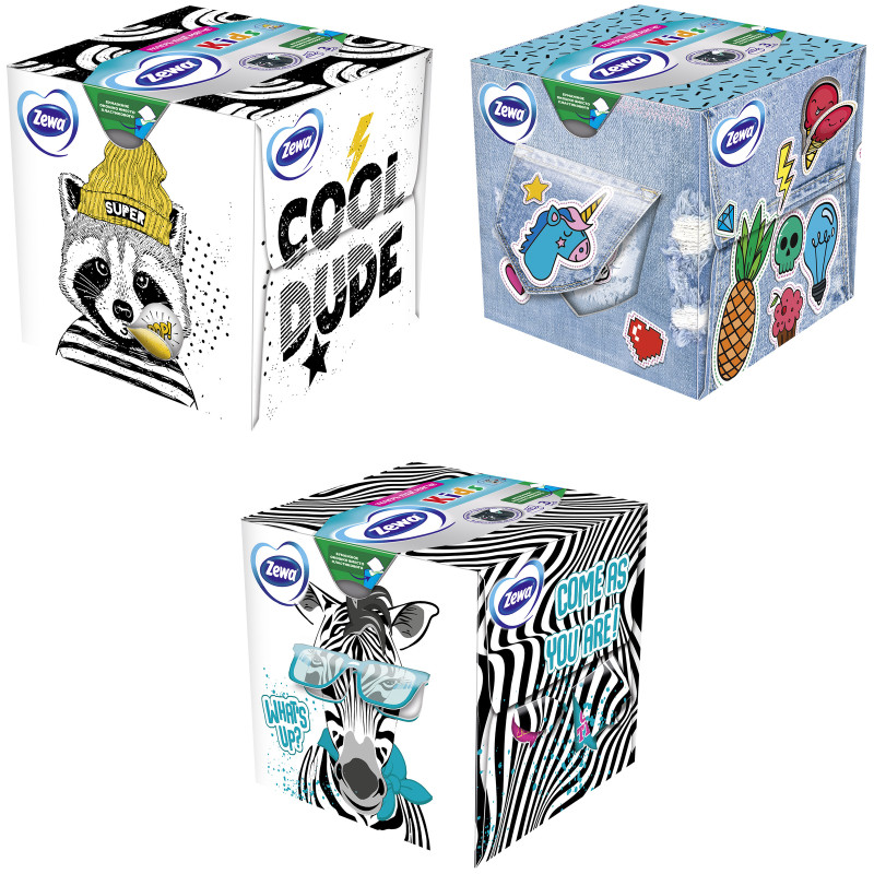 Салфетки бумажные Zewa Kids 3D Box детские для лица 3 слоя, 60шт — фото 3