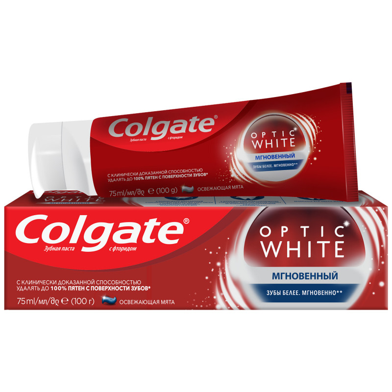Зубная паста Colgate Optic White Мгновенный отбеливающая, 75мл