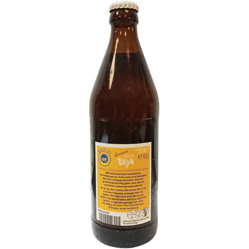 Пиво Lauterbacher Natur Weizen пшеничное светлое нефильтрованное непастеризованное неосветлённое 5.3%, 500мл — фото 1