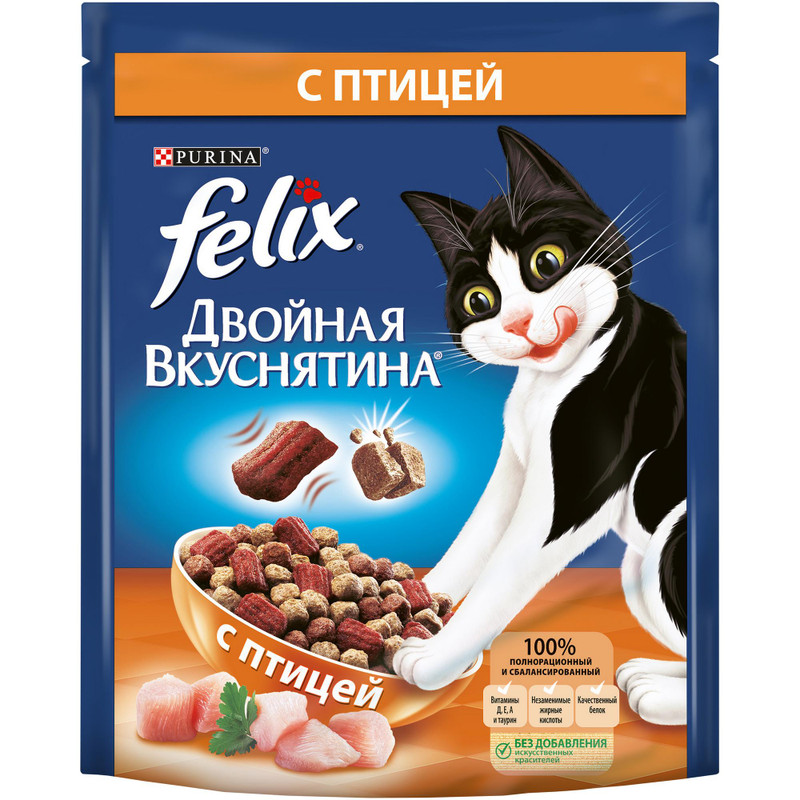 Корм сухой Felix Двойная вкуснятина с птицей для кошек, 300г