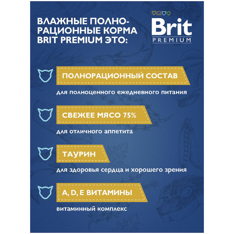 Корм Brit Premium лосось и форель в соусе для взрослых кошек, 85г — фото 6