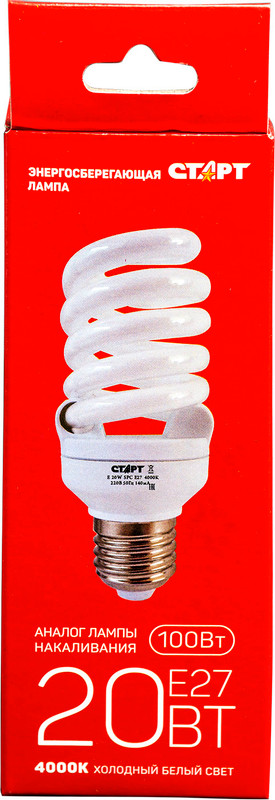 Лампа энергосберегающая Старт E 20W SPC E27 4000K 8Y энергосберегающая — фото 3