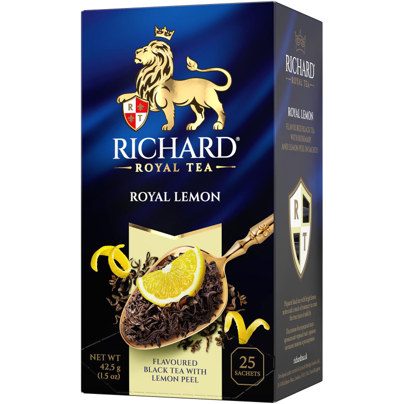Чай чёрный Richard Роял Лемон ароматизированный байховый с розмарином и цедрой лимона, 25х1.7г