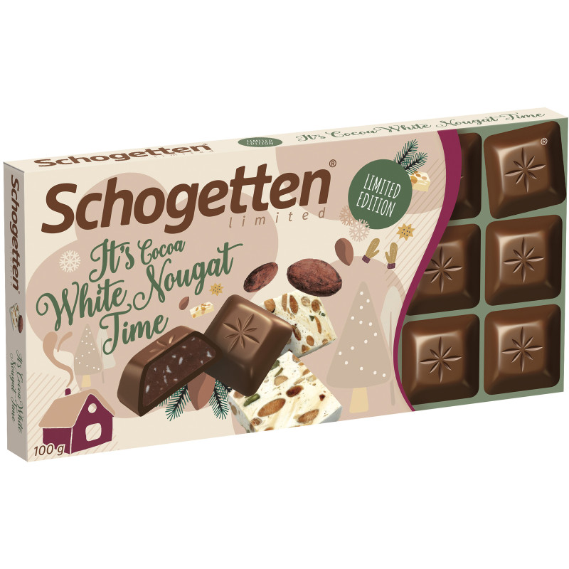 Шоколад молочный Schogetten с какао-кремовой начинкой и кусочками белой нуги, 100г