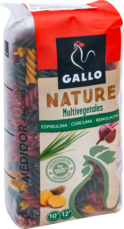 Макароны Gallo Nature с добавлением спирулины-куркумы-свеклы, 400г — фото 1