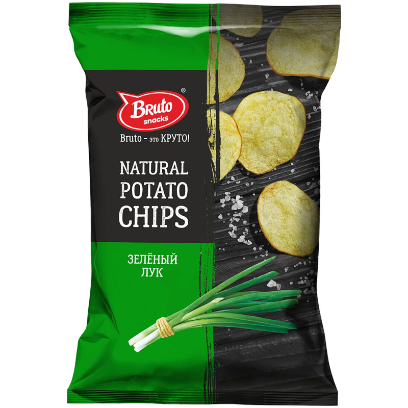 Чипсы Bruto из натурального картофеля со вкусом зеленого лука, 130г