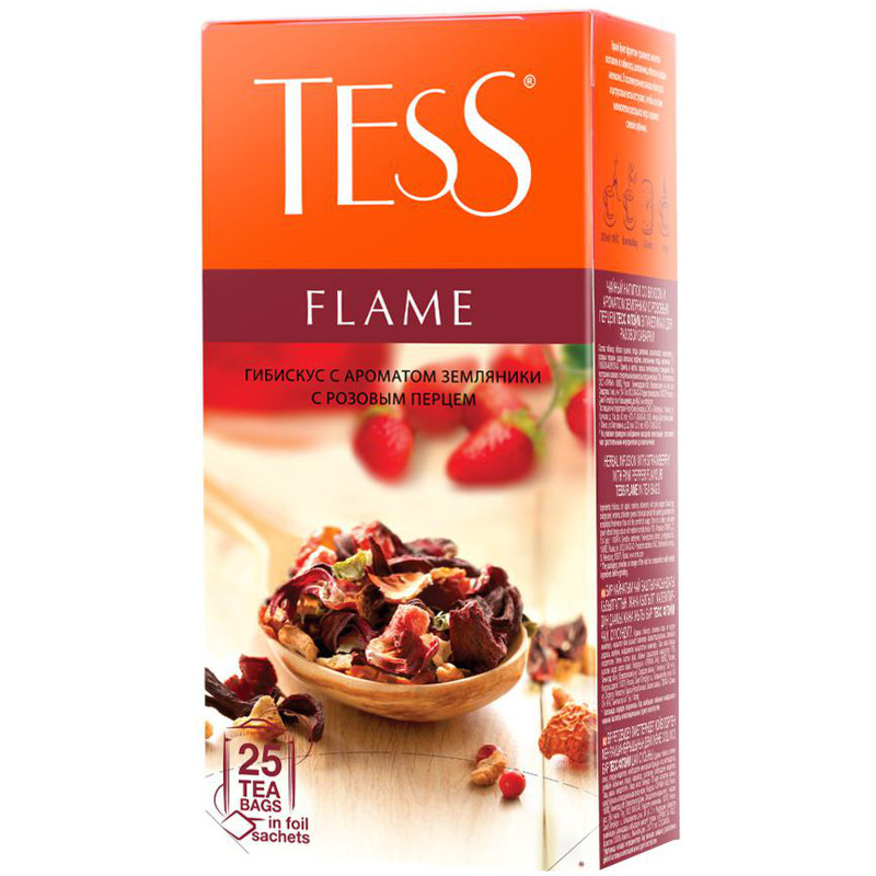 Чай Tess Flame фруктовый с земляникой и розовым перцем в пакетиках, 25х2г — фото 1