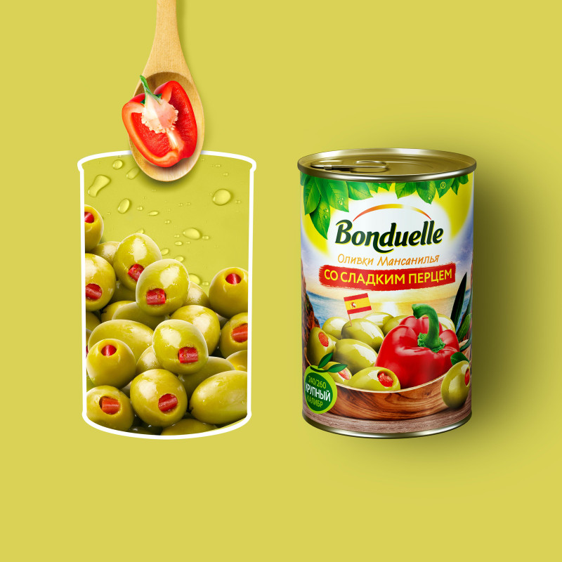 Оливки Bonduelle Мансанилья со сладким перцем, 300г — фото 3