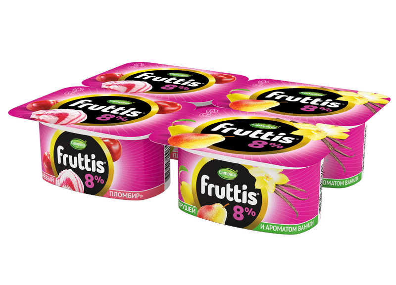 Продукт йогуртный Fruttis Суперэкстра вишневый пломбир-груша-ваниль 8%, 115г