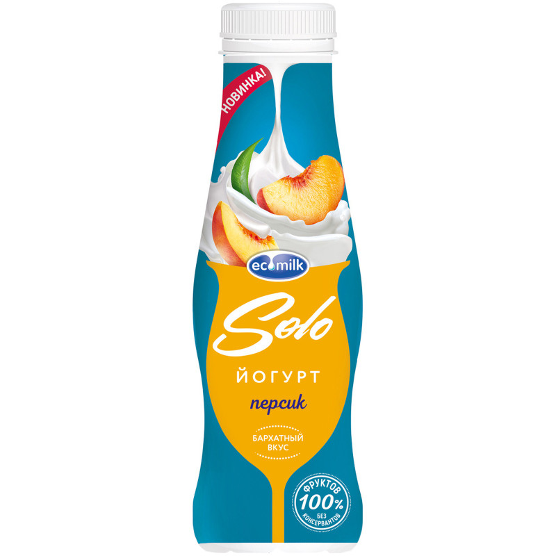 Йогурт питьевой Ecomilk Solo Персик 2.8%, 290мл