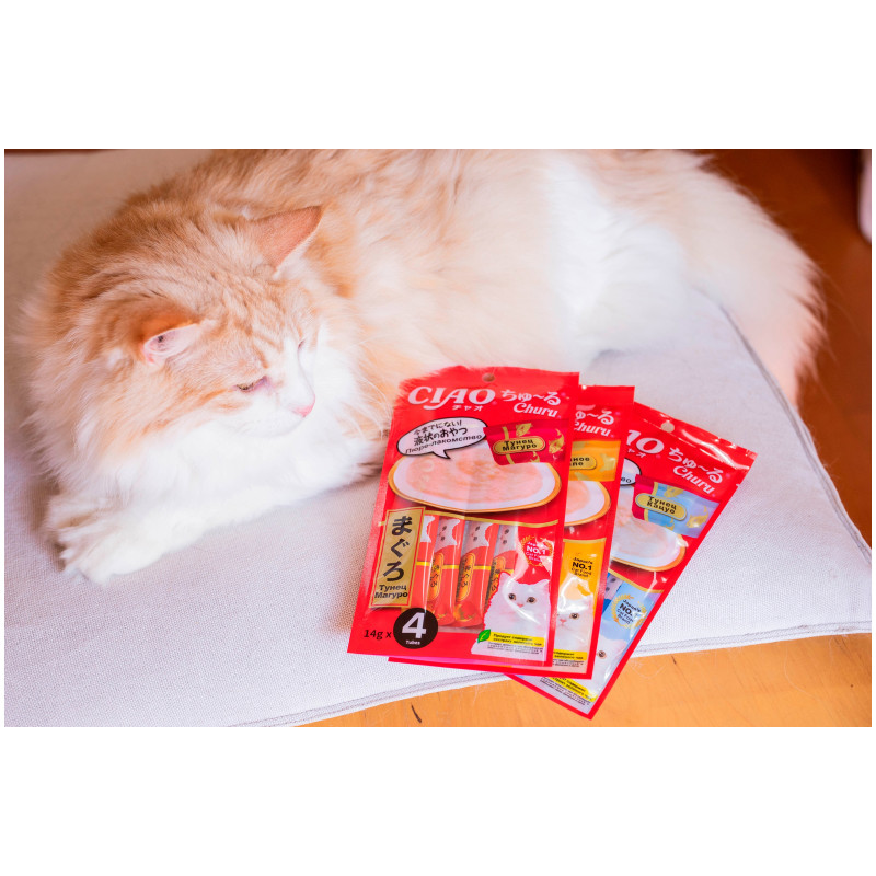 Лакомство-пюре Inaba Ciao Churu тунец кацуо для кошек, 14г*4шт — фото 5