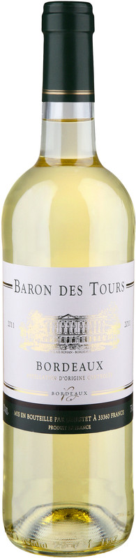 Вино Baron Des Tours Бордо белое сухое 12%, 750мл — фото 1