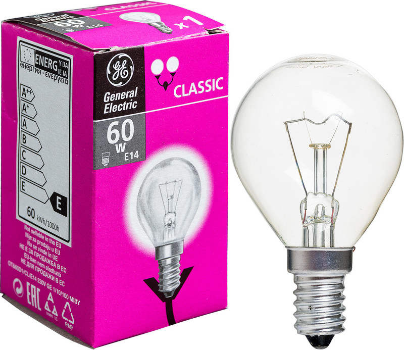 Лампа накаливания General Electric Миньон CL 60D1 E14 230V шар прозрачная