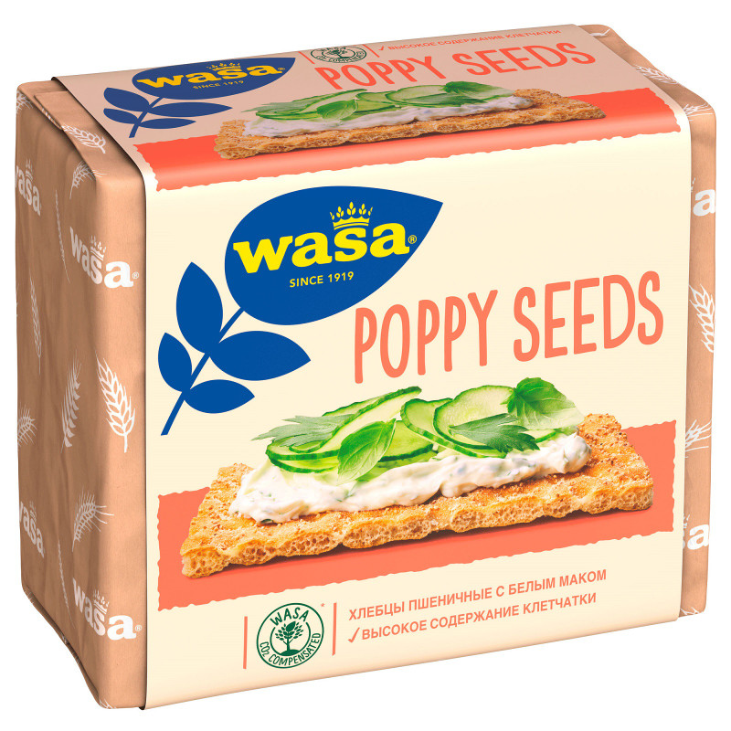 Хлебцы Wasa Poppy Seeds пшеничные с посыпкой из белого мака, 240г — фото 2