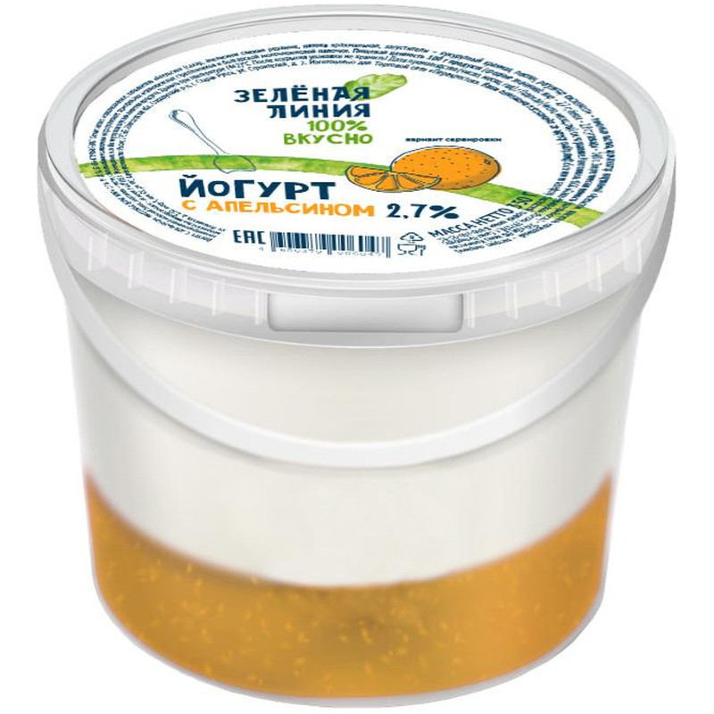 Йогурт с апельсином 2.7% Зелёная Линия, 350г — фото 1