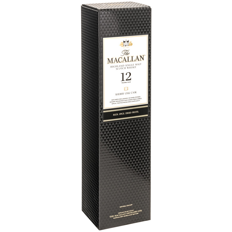 Виски The Macallan Шерри оук каск 12-летний шотландский односолодовый 40% в подарочной упаковке, 700мл — фото 1