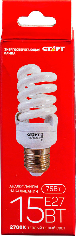 Лампа люминесцентная Старт WSPC E15 E27 2700K 8Y энергосберегающая — фото 4