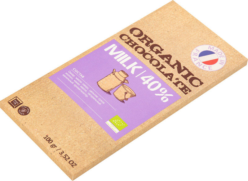 Шоколад молочный Organic Chocolate 40%, 100г — фото 1