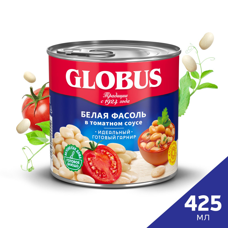 Фасоль Globus белая в томатном соусе, 400г — фото 1