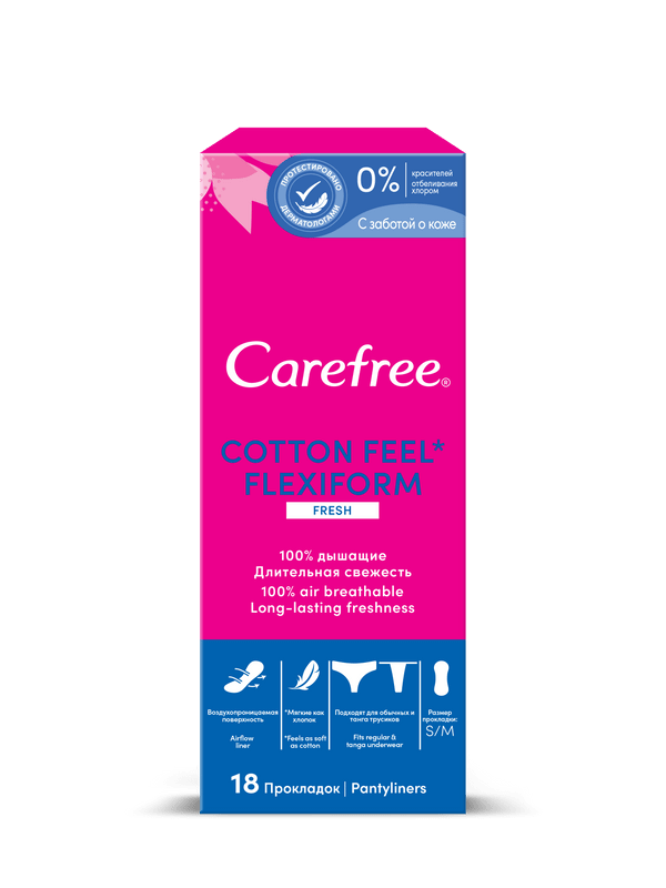 Прокладки ежедневные Carefree Cotton Feel Flexiform Fresh с ароматом свежести, 18шт