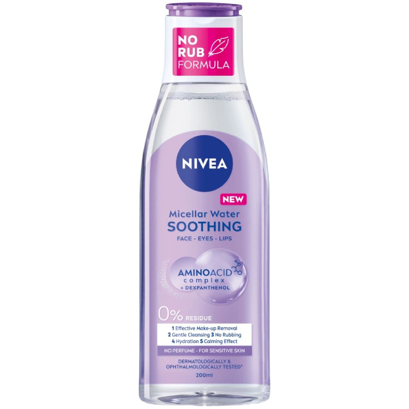 Мицеллярная вода Nivea Soothing для лица глаз и губ, 200мл