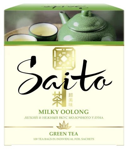 Чай Saito Молочный улун зелёный с ароматом молока в пакетиках, 100х1.5г