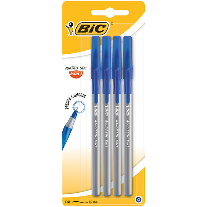 Ручки Bic Round Stic Exact шариковые синие, 4шт