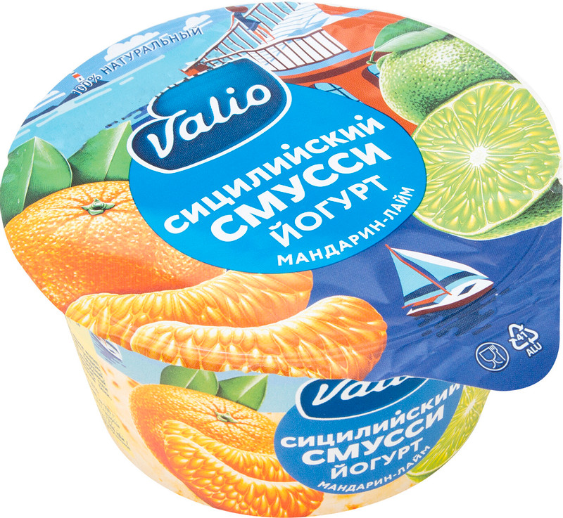 Йогурт Valio Сицилийский смусси мандарин-лайм 2.6%, 140г — фото 1