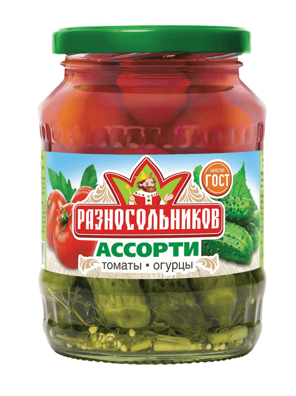 Ассорти Разносольников томаты и огурцы 1 сорт, 680г