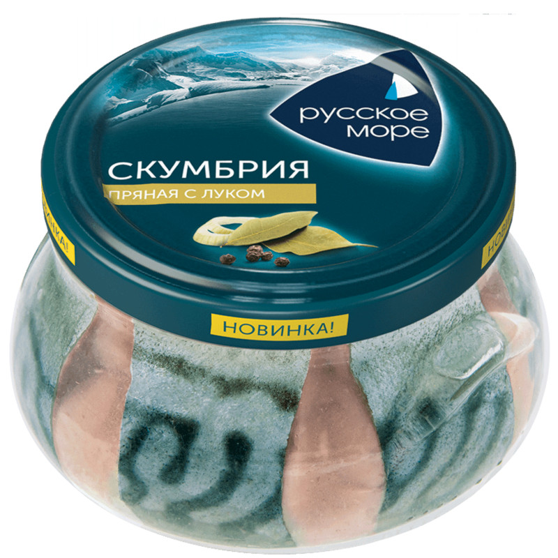 Скумбрия Русское море атлантическая филе-кусочки пряные маринованные с луком, 280г