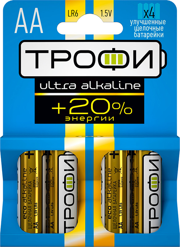 Батарейки Трофи Ultra AA LR6 4BL 1.5В, 4шт